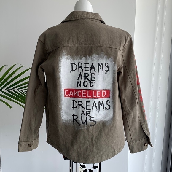 Ascot & Hart Green Army Jacket hand painted with graphic details, size S - Picture 3 of 16